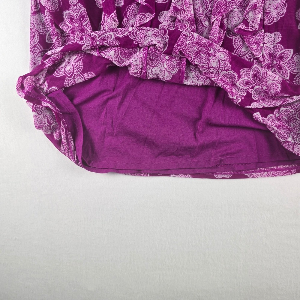 Elle Ruffle Front Blouse Womens 1X Purple Floral Flutter Sleeve V-Neck Top Plus - Picture 5 of 9